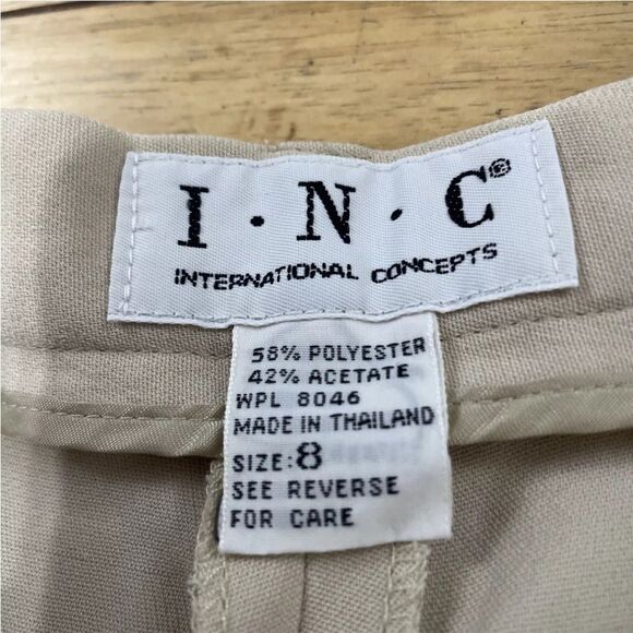 INC International Concepts Pleated Pants Women 8 Wide Cuff Cream High Rise 27x28 - Picture 5 of 16